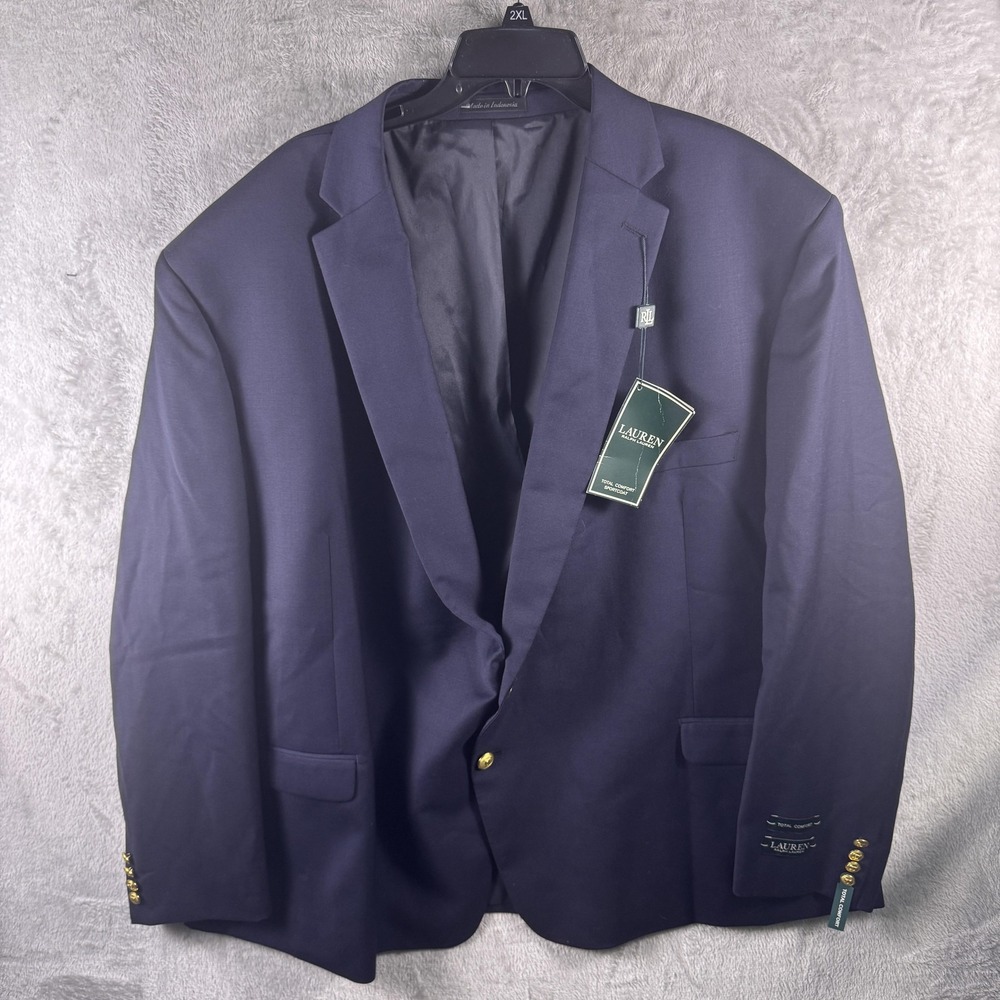 Lauren Ralph Lauren Blazer Mens 58R Navy Blue Wool  Comfort Coat Small Holes